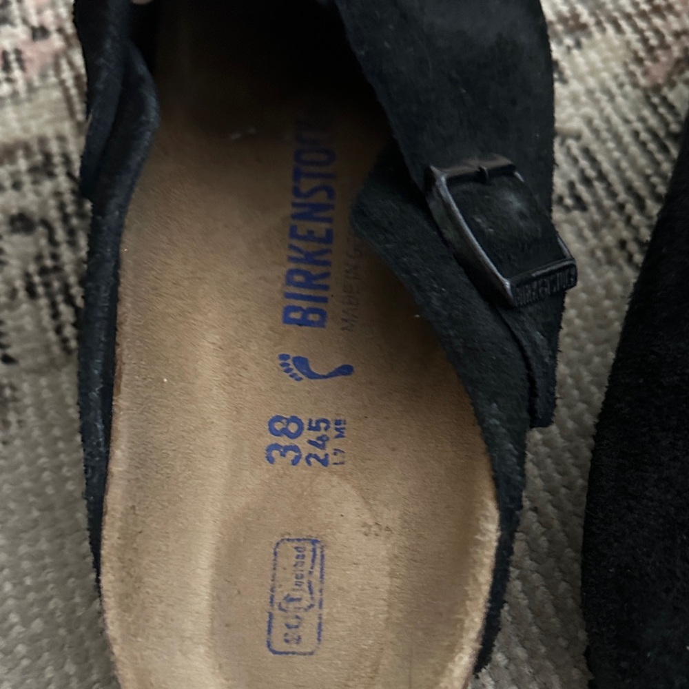 Birkenstock Black Suede Boston Clogs with Buckle - Picture 2 of 3